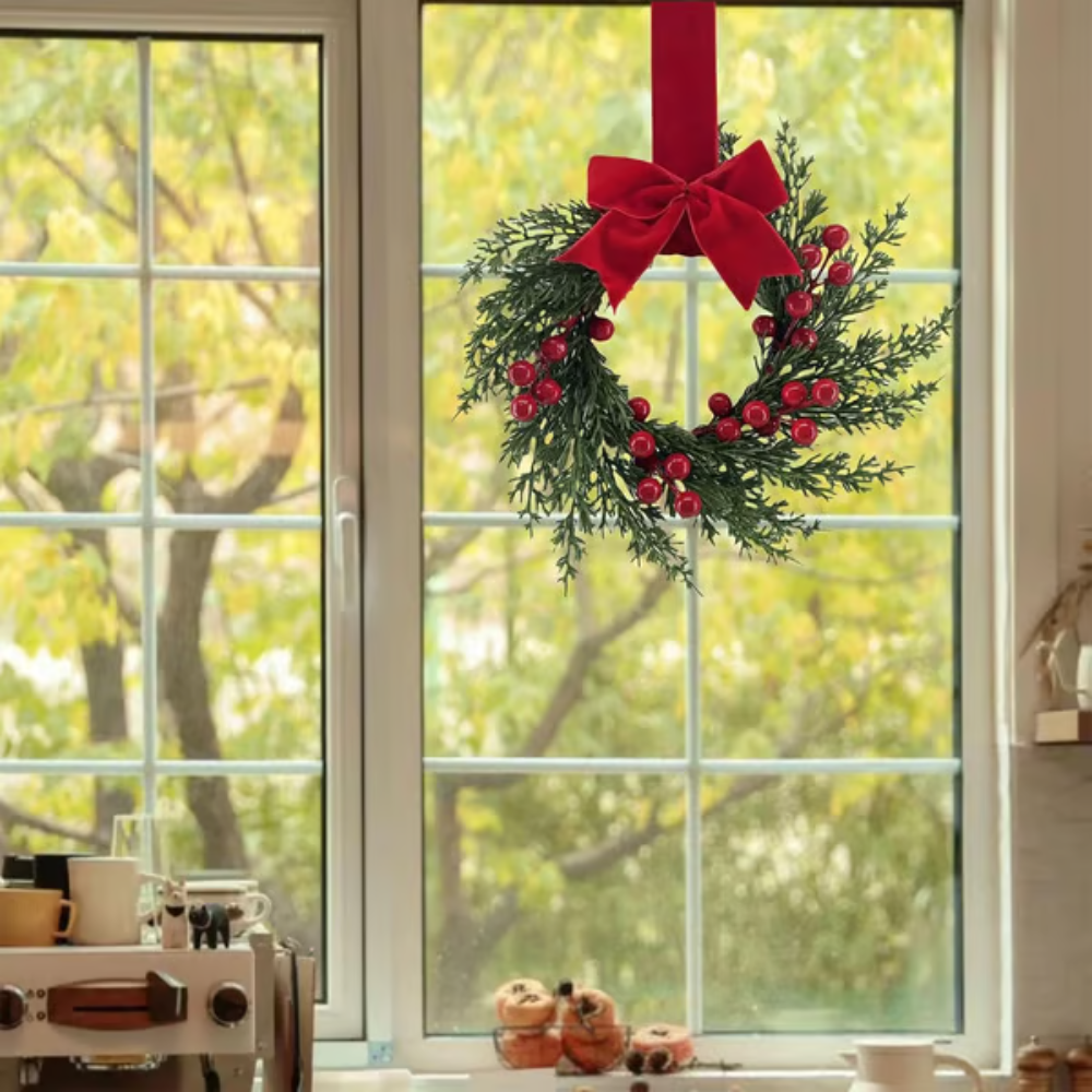 MiniWreath™ Vielseitiger Weihnachtskranz mit roten Beeren für Tür & Deko