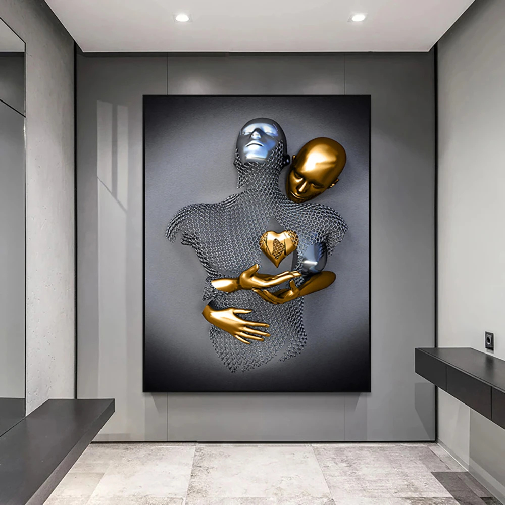 NordAmor™ 3D Herz Wall Art – Abstracte Metallskulptur in Silber & Gold Effekt