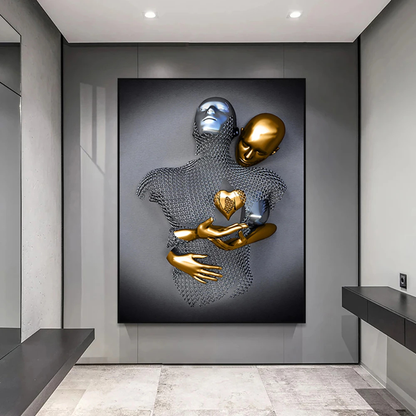 NordAmor™ 3D Herz Wall Art – Abstracte Metallskulptur in Silber & Gold Effekt