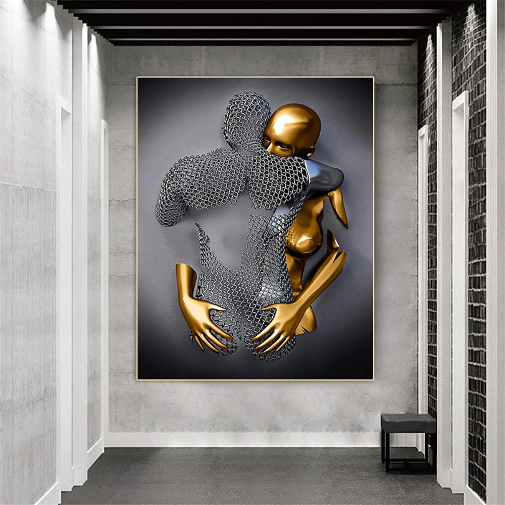 NordAmor™ 3D Herz Wall Art – Abstracte Metallskulptur in Silber & Gold Effekt