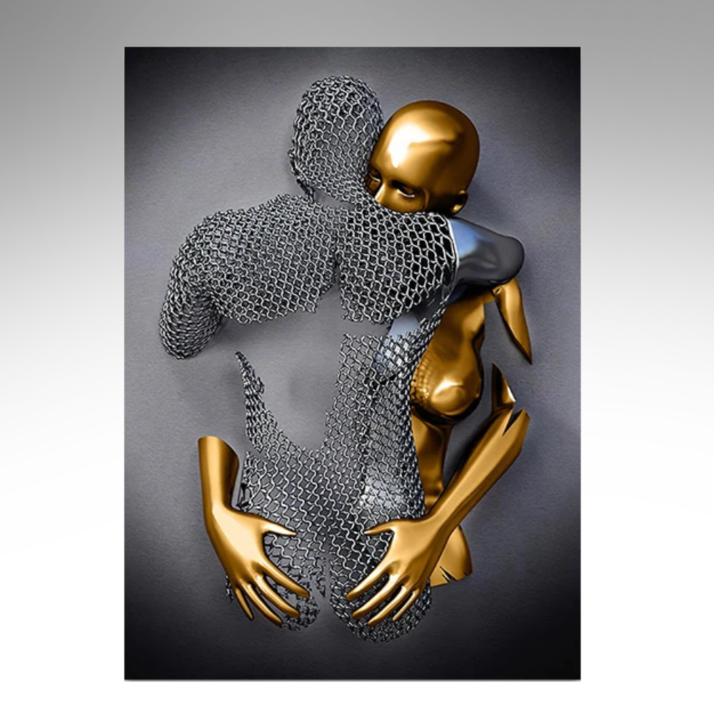 NordAmor™ 3D Herz Wall Art – Abstracte Metallskulptur in Silber & Gold Effekt