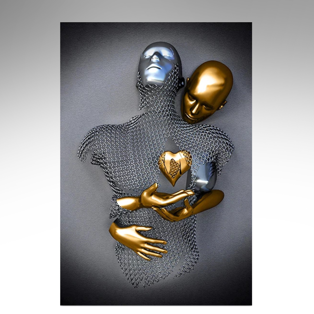 NordAmor™ 3D Herz Wall Art – Abstracte Metallskulptur in Silber & Gold Effekt