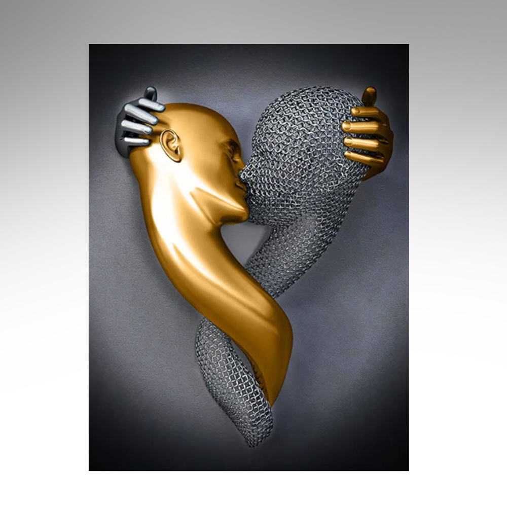 NordAmor™ 3D Herz Wall Art – Abstracte Metallskulptur in Silber & Gold Effekt