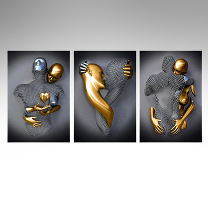 NordAmor™ 3D Herz Wall Art – Abstracte Metallskulptur in Silber & Gold Effekt