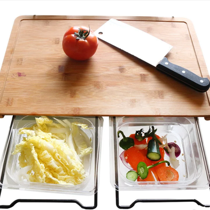 Prepmate™ – Bambus Schneidebrett mit Edelstahl-Schalen