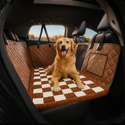 RideComfort™ - Kuschelige Karo-Auto-Sitzauflage & Hundebett mit Anti-Rutsch