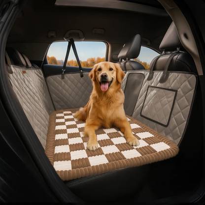 RideComfort™ - Kuschelige Karo-Auto-Sitzauflage & Hundebett mit Anti-Rutsch