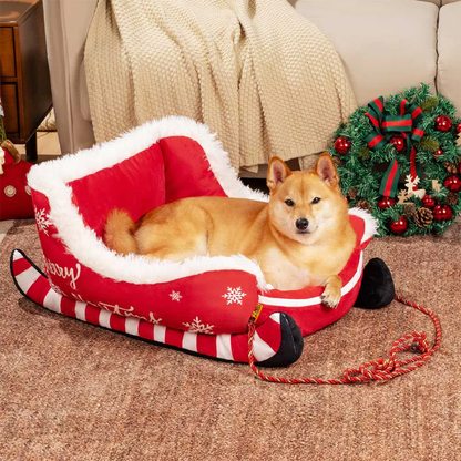 SantaPaws™ Kuscheliges Hundebett im Weihnachts-Schlitten-Design