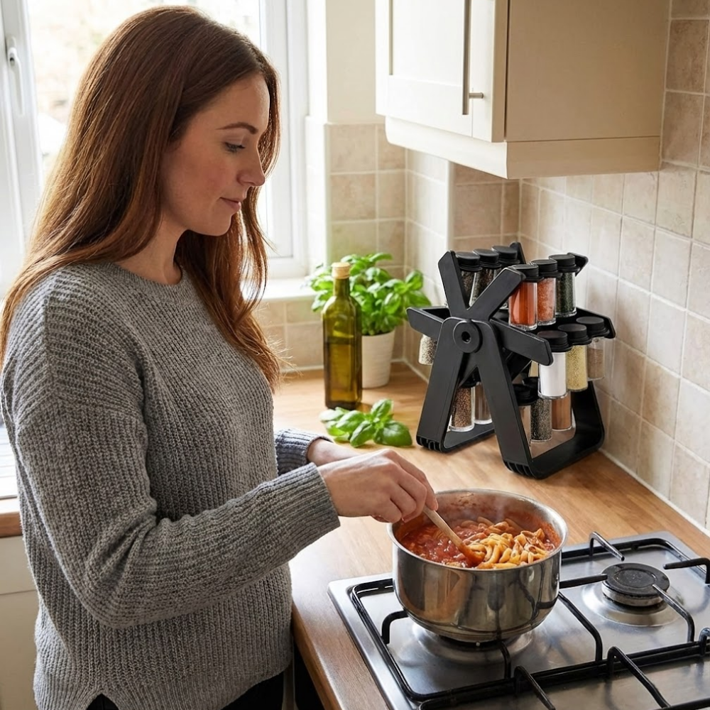SpiceSpin™ 360° Gewürzorganiser – 18 Gläser für Profi-Ordnung
