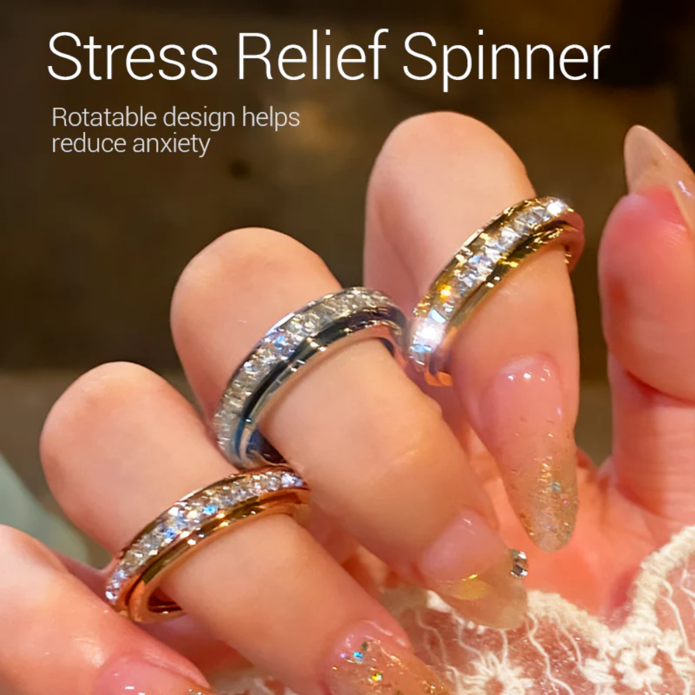 ZenVibe™  Anti-Stress Titanstahl-Ring mit Drehbarem Spinner & Zirkonia