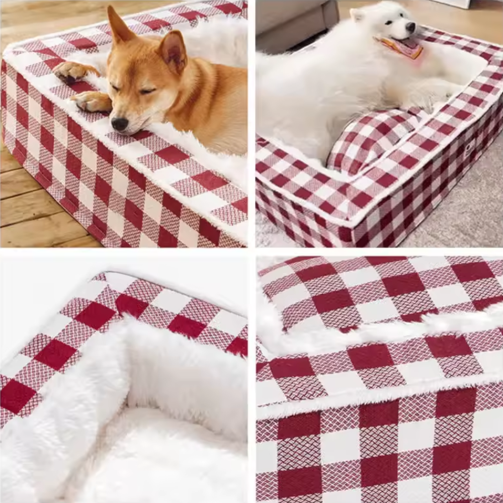 CalmPlaid™ - Festliches, beruhigendes Hundebett in klassischem Karo-Design