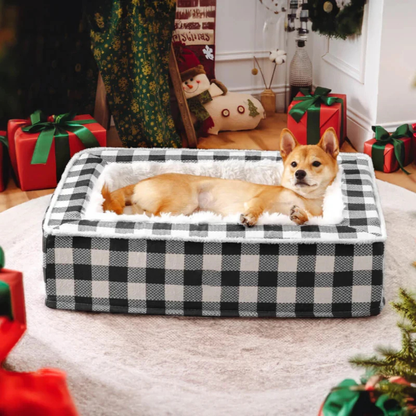 CalmPlaid™ - Festliches, beruhigendes Hundebett in klassischem Karo-Design