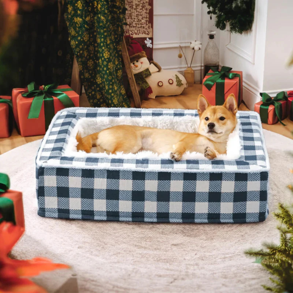 CalmPlaid™ - Festliches, beruhigendes Hundebett in klassischem Karo-Design