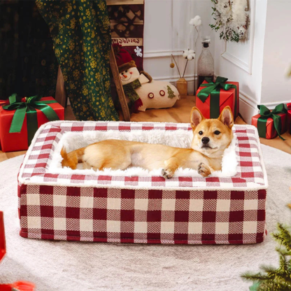 CalmPlaid™ - Festliches, beruhigendes Hundebett in klassischem Karo-Design