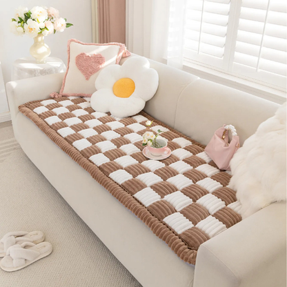 CreamWeave™ - Große, kuschelige Flanell-Decke in Cremefarbenem Karo-Design