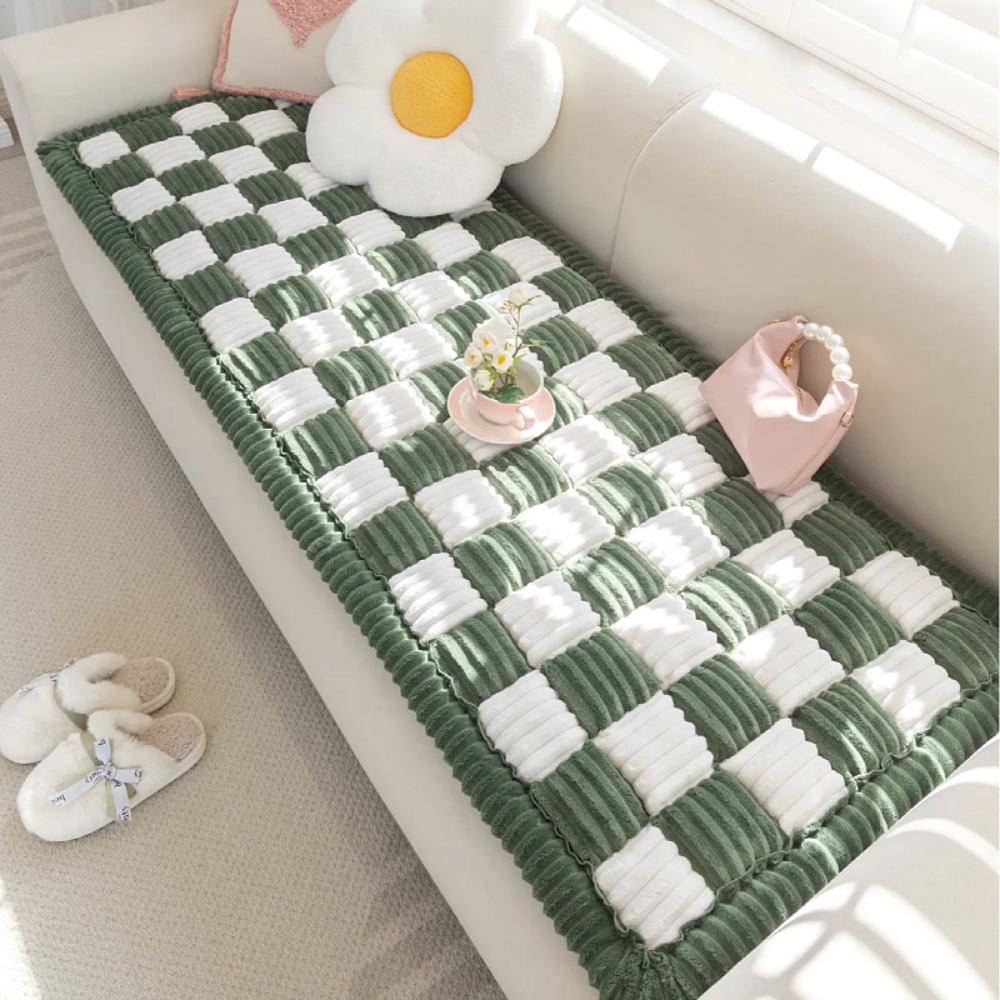 CreamWeave™ - Große, kuschelige Flanell-Decke in Cremefarbenem Karo-Design