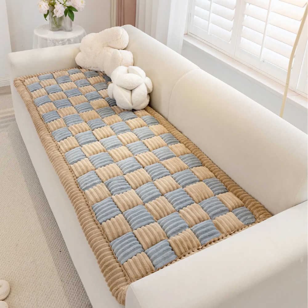 CreamWeave™ - Große, kuschelige Flanell-Decke in Cremefarbenem Karo-Design