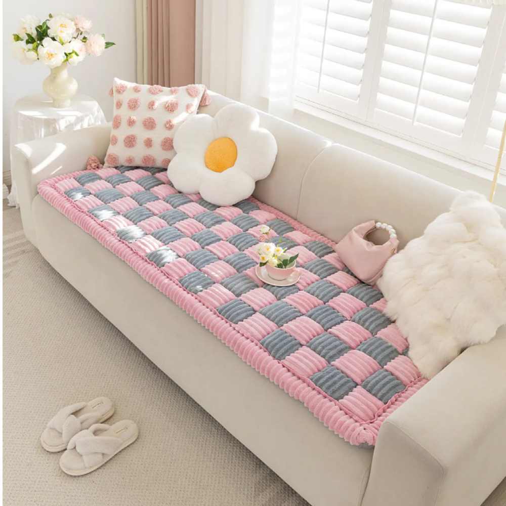 CreamWeave™ - Große, kuschelige Flanell-Decke in Cremefarbenem Karo-Design