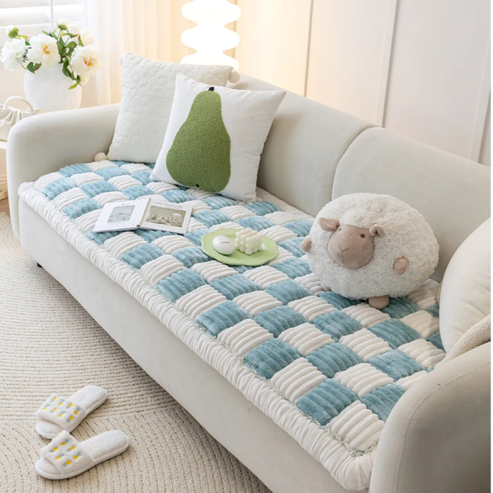 CreamWeave™ - Große, kuschelige Flanell-Decke in Cremefarbenem Karo-Design