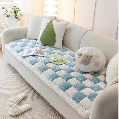 CreamWeave™ - Große, kuschelige Flanell-Decke in Cremefarbenem Karo-Design