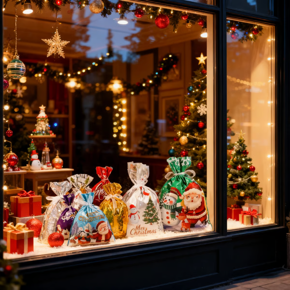 EcoSack™ - Biologisch abbaubare Weihnachts-Geschenkbeutel mit Zugband