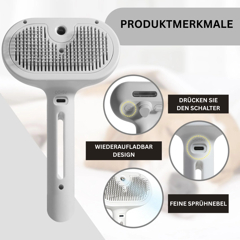 FellMeister™ – Selbstreinigende Katzenbürste mit Sprayfunktion
