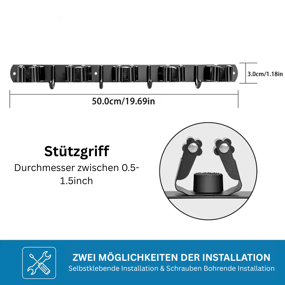 GripFix™ Wall – Edelstahl Wandhalterung für Besen, Mopp & Reinigungsgeräte