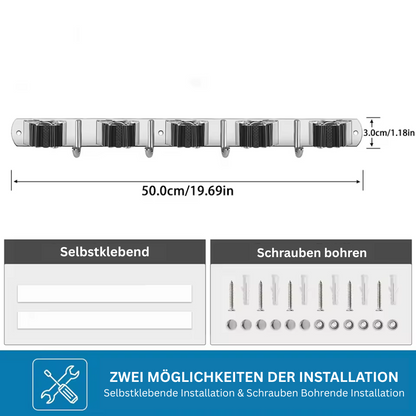 GripFix™ Wall – Edelstahl Wandhalterung für Besen, Mopp & Reinigungsgeräte