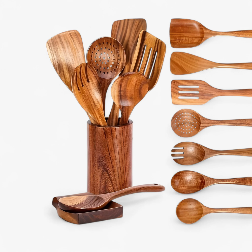 NaturKoch™ – 9-teiliges Küchenhelfer Set aus Holz für stilvolles Kochen