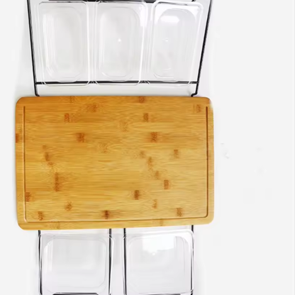 Prepmate™ – Bambus Schneidebrett mit Edelstahl-Schalen