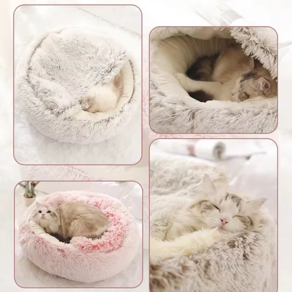PAWRELLE™ SnuggleCave – Geschlossenes Haustierbett mit Dach, Flauschig & Waschbar