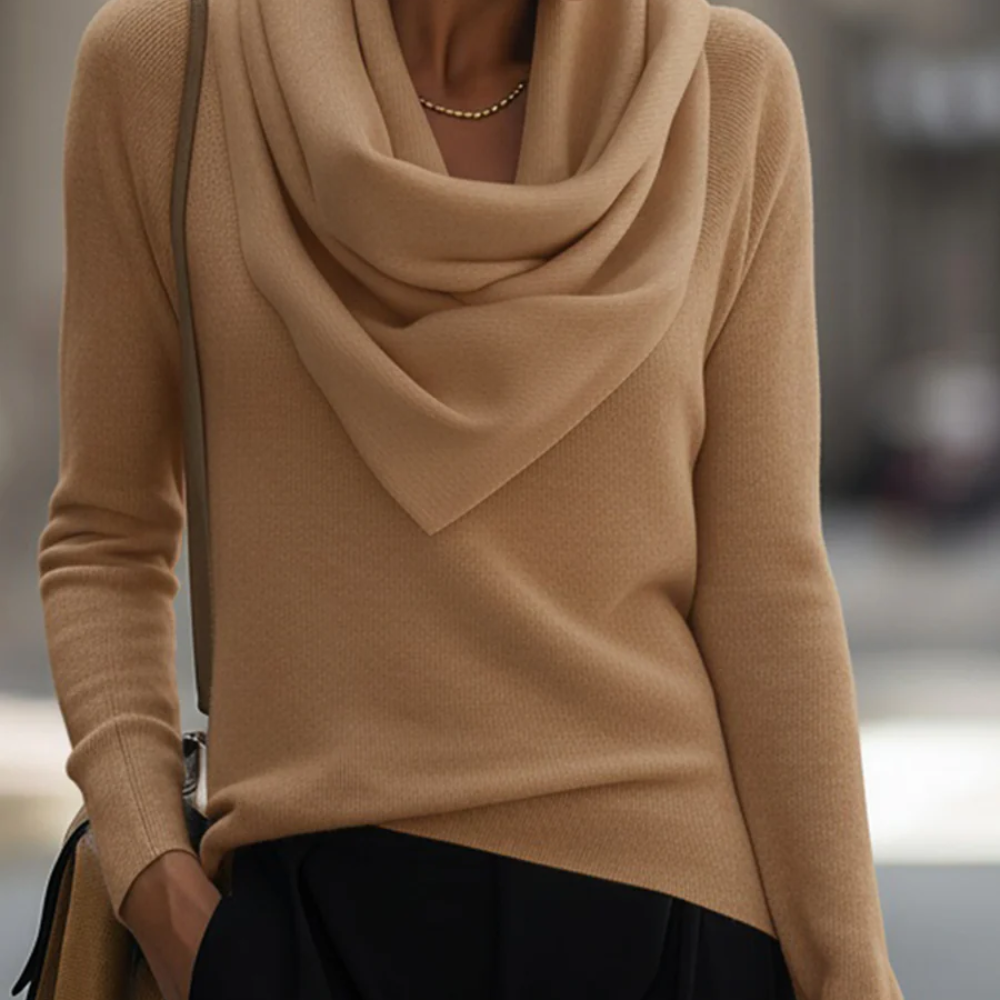 Eloria™ – Damen Langarmshirt mit Wasserfallausschnitt